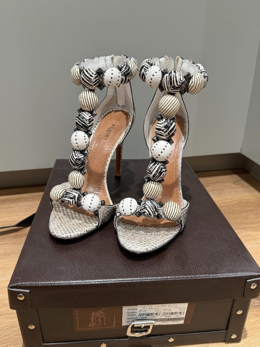 Alaia Bombe Snakeskin T-Strap Sandals Size 38